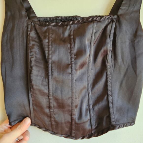 Rue 21 Top Size Small Black Corset Style Smocked Satin Tank Witchy Goth Y2K - Picture 2 of 8